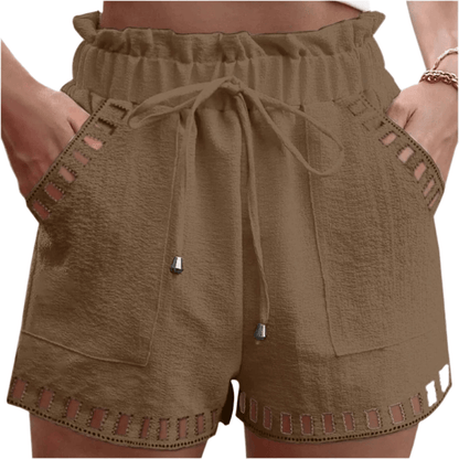 GarbPlanet Women’s Hollow-Out Trim Drawstring Shorts