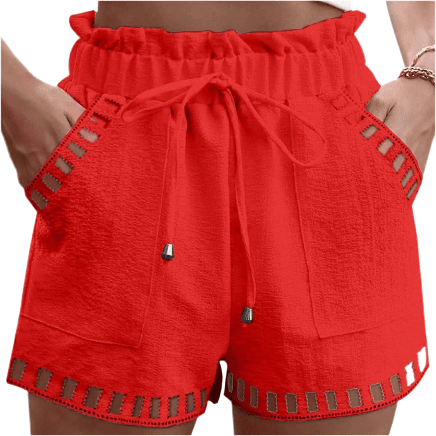 GarbPlanet Women’s Hollow-Out Trim Drawstring Shorts