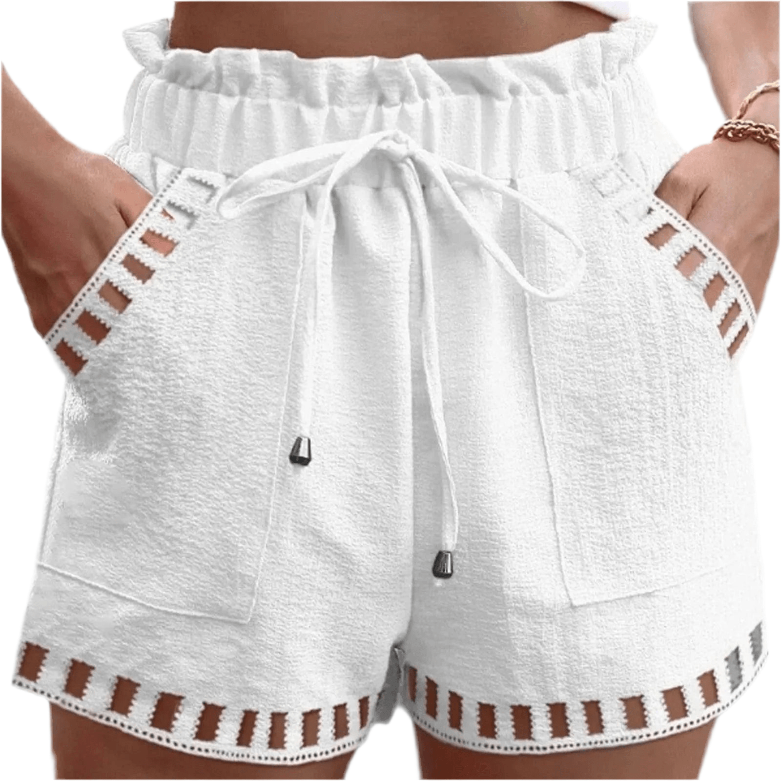 GarbPlanet Women’s Hollow-Out Trim Drawstring Shorts