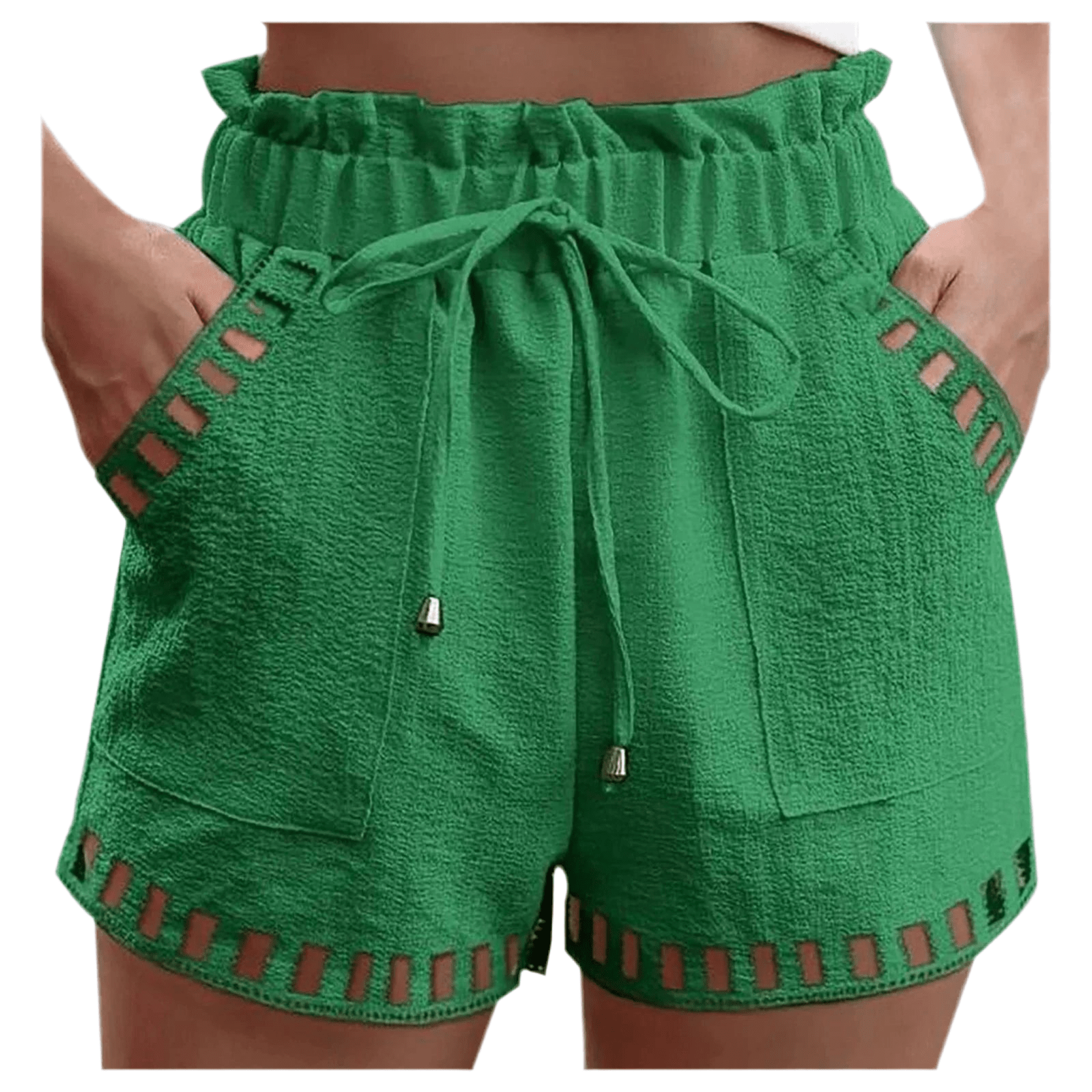 GarbPlanet Women’s Hollow-Out Trim Drawstring Shorts