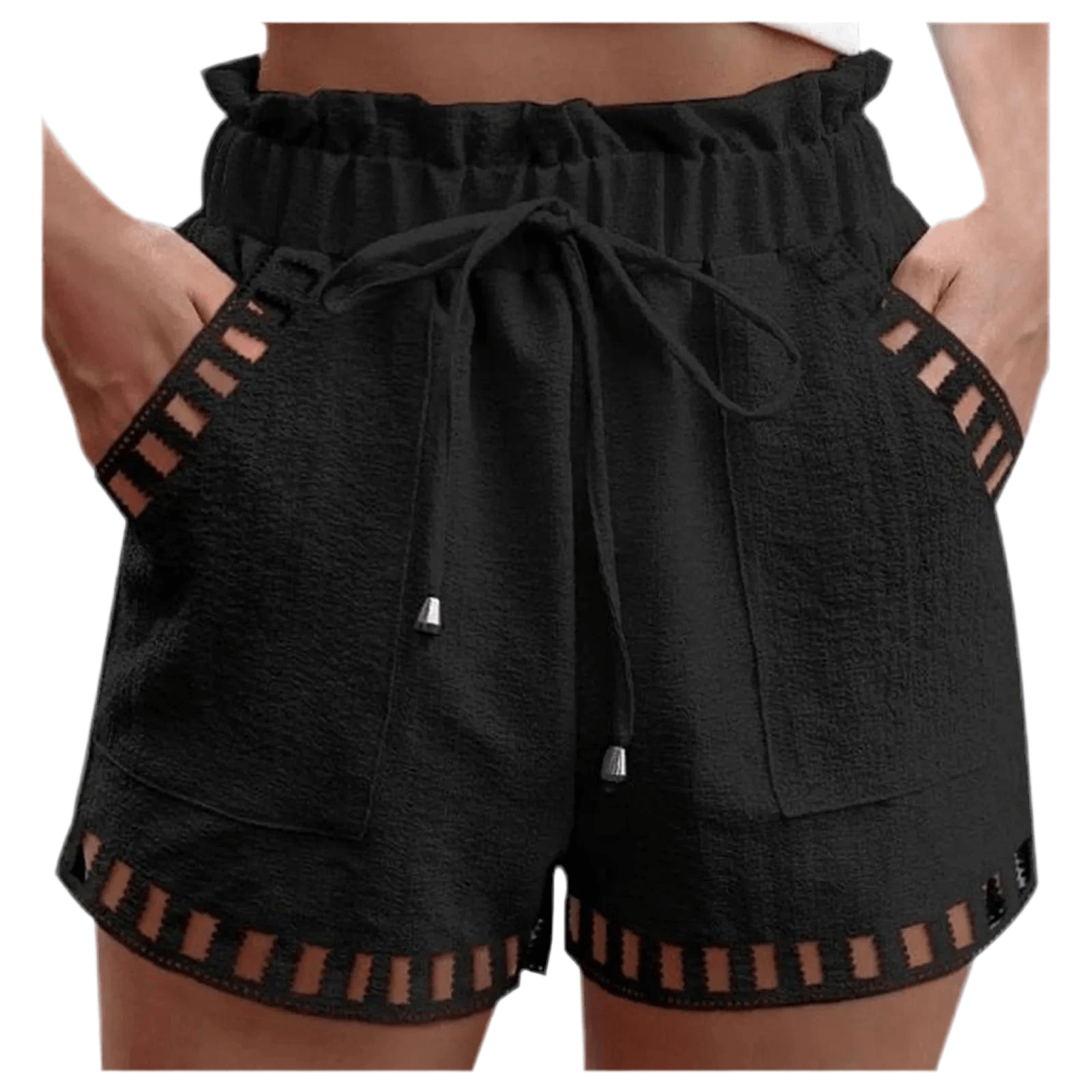 GarbPlanet Women’s Hollow-Out Trim Drawstring Shorts