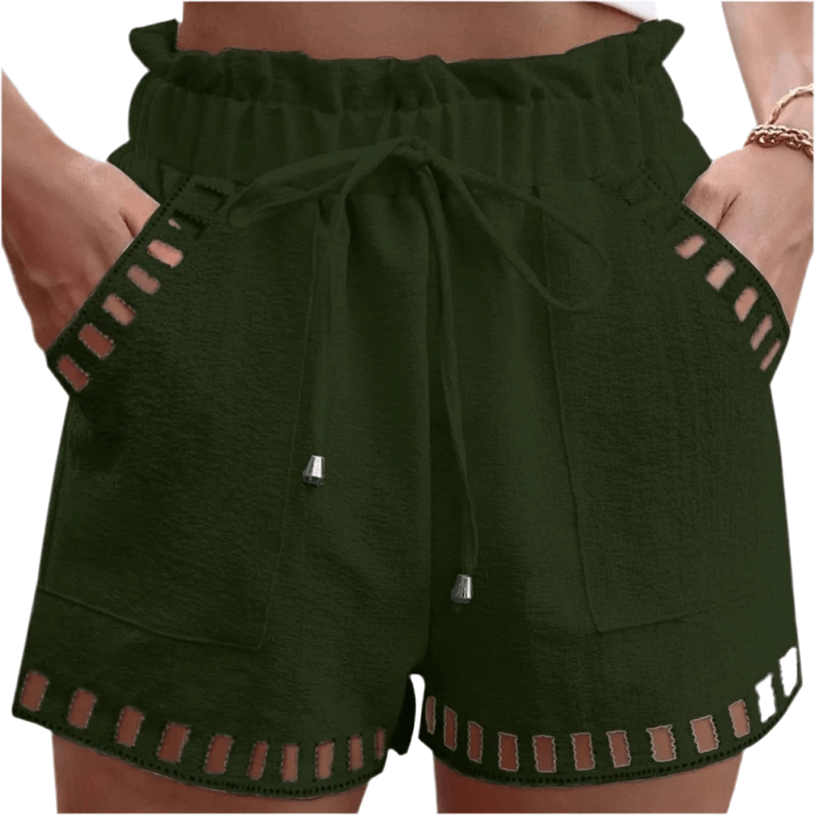 GarbPlanet Women’s Hollow-Out Trim Drawstring Shorts