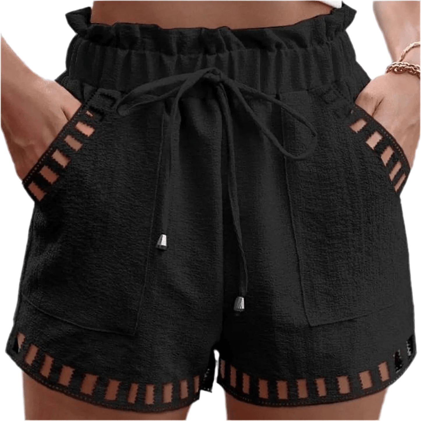 GarbPlanet Women’s Hollow-Out Trim Drawstring Shorts