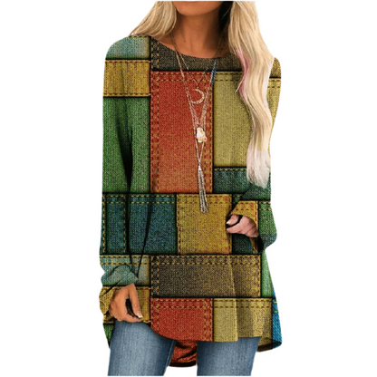 GarbPlanet Women's Loose-Fit Geometric Print Pullover Sweater