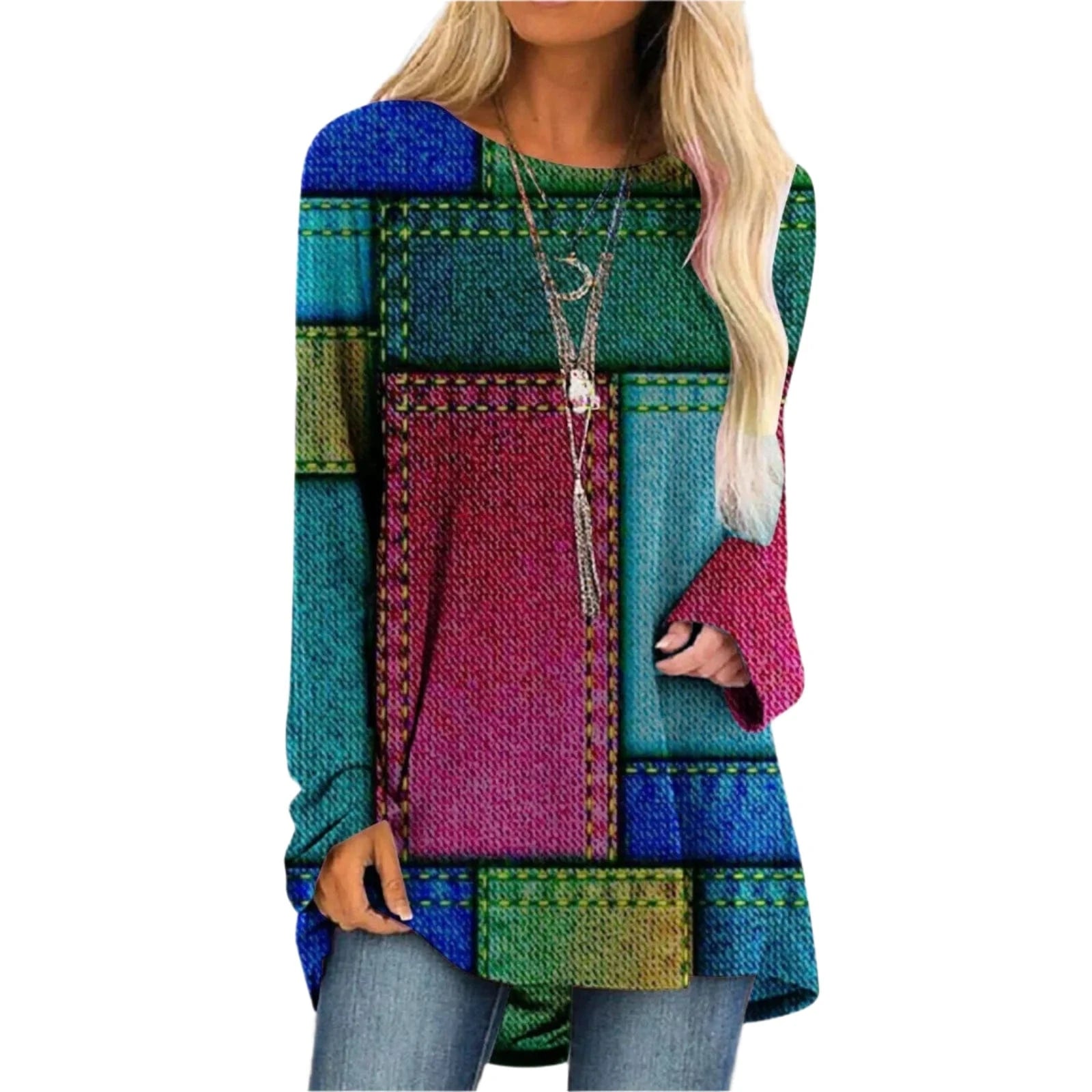 GarbPlanet Women's Loose-Fit Geometric Print Pullover Sweater