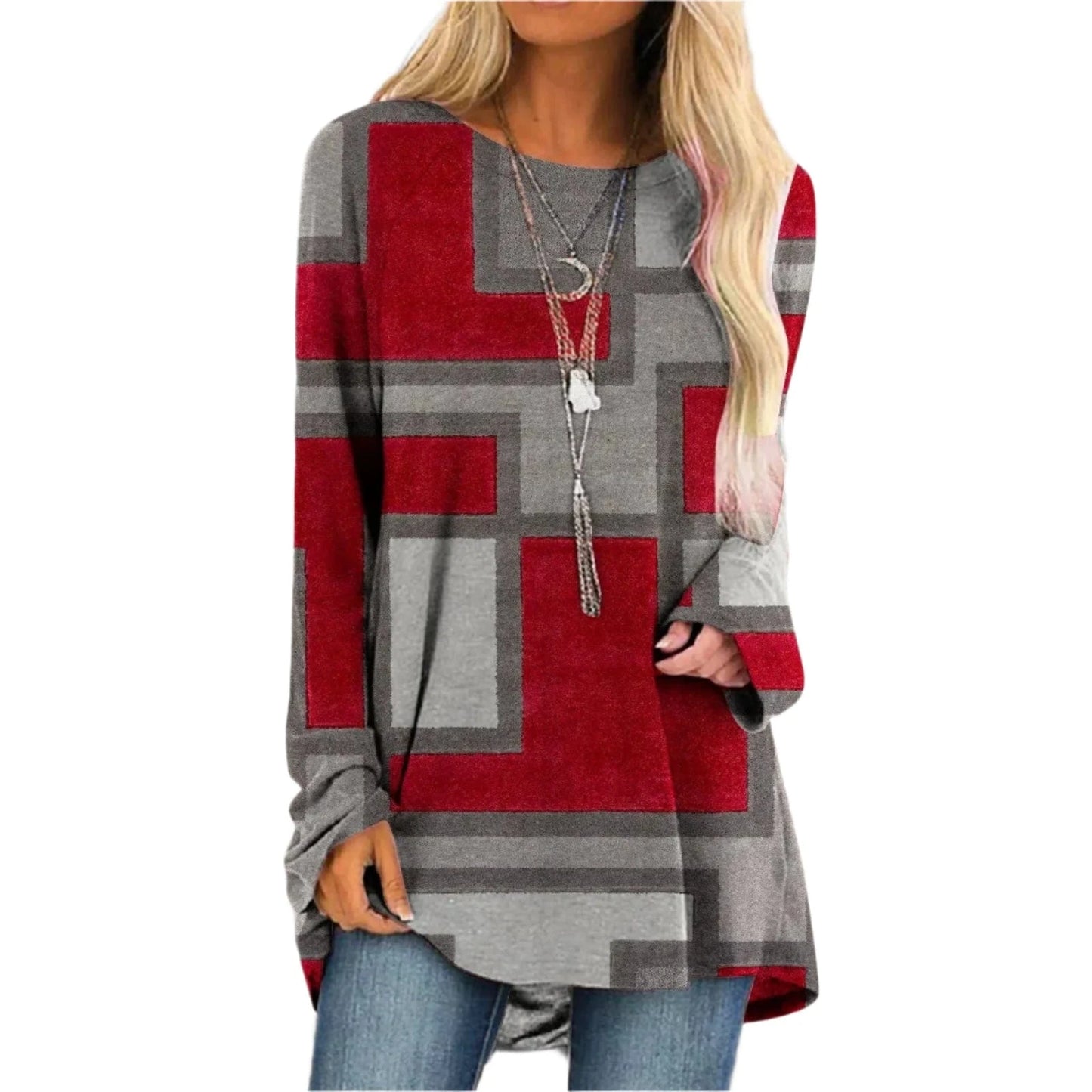 GarbPlanet Women's Loose-Fit Geometric Print Pullover Sweater