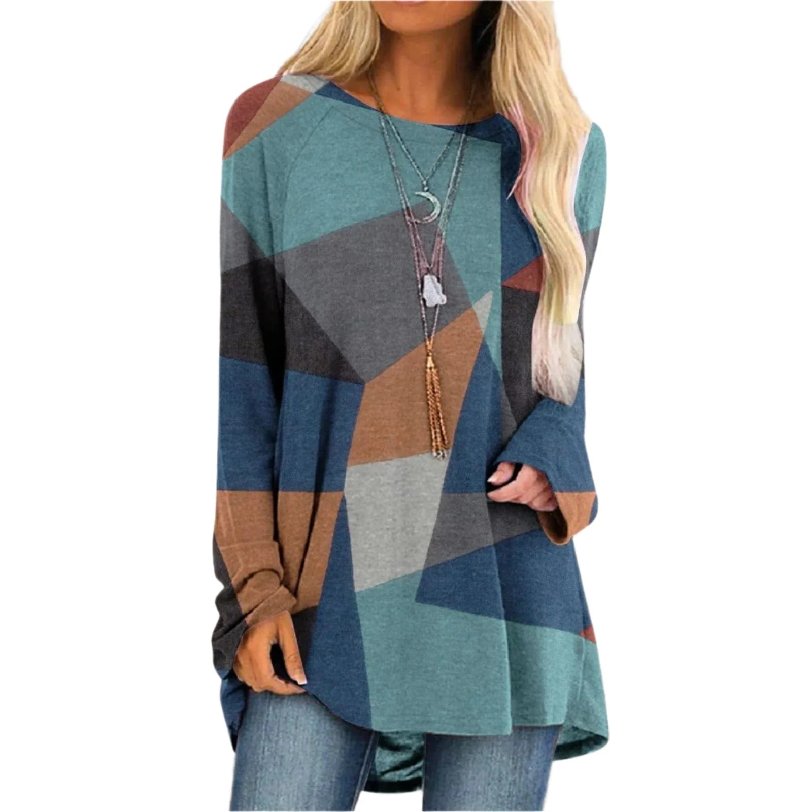 GarbPlanet Women's Loose-Fit Geometric Print Pullover Sweater