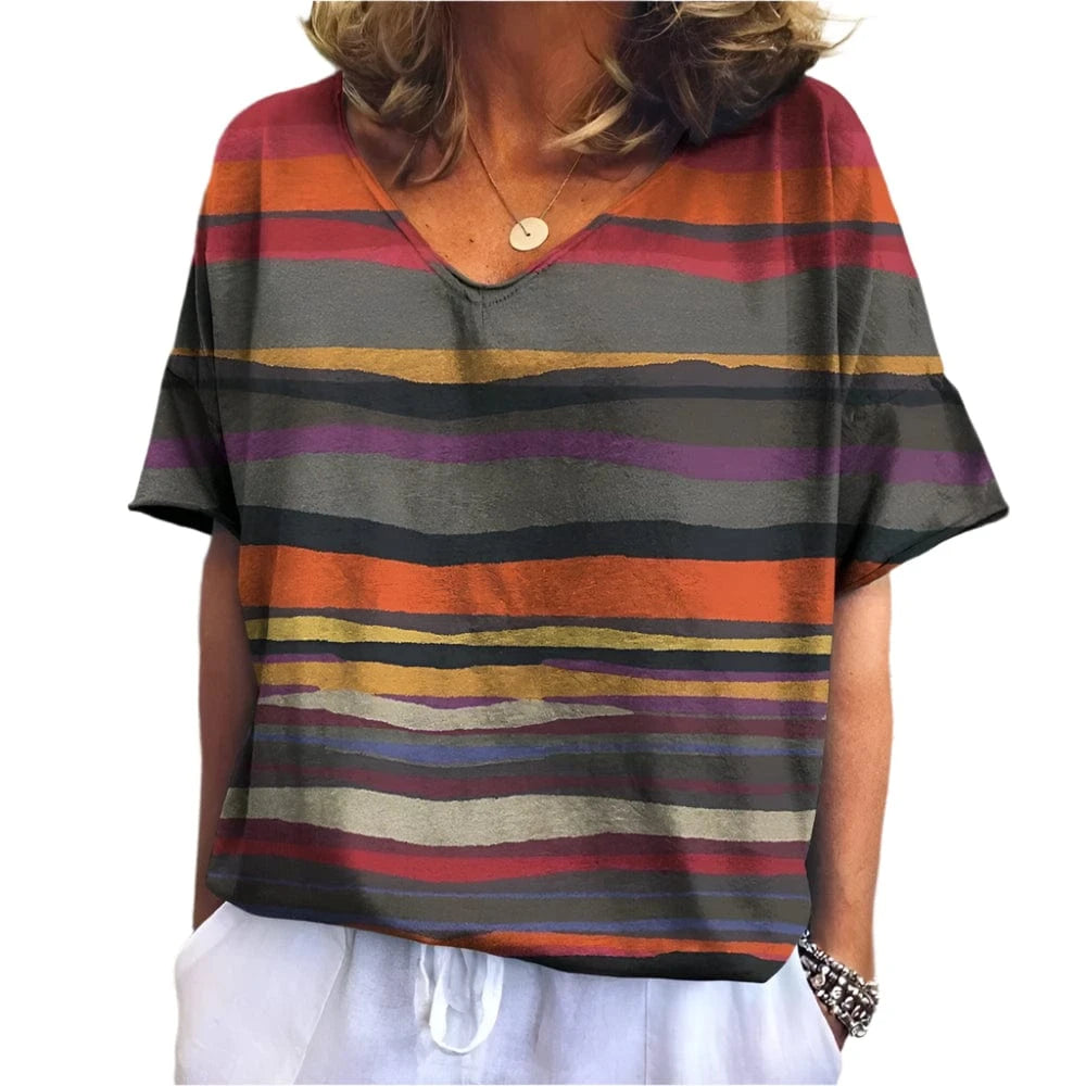 GarbPlanet Women's Vintage Striped Print T-Shirts