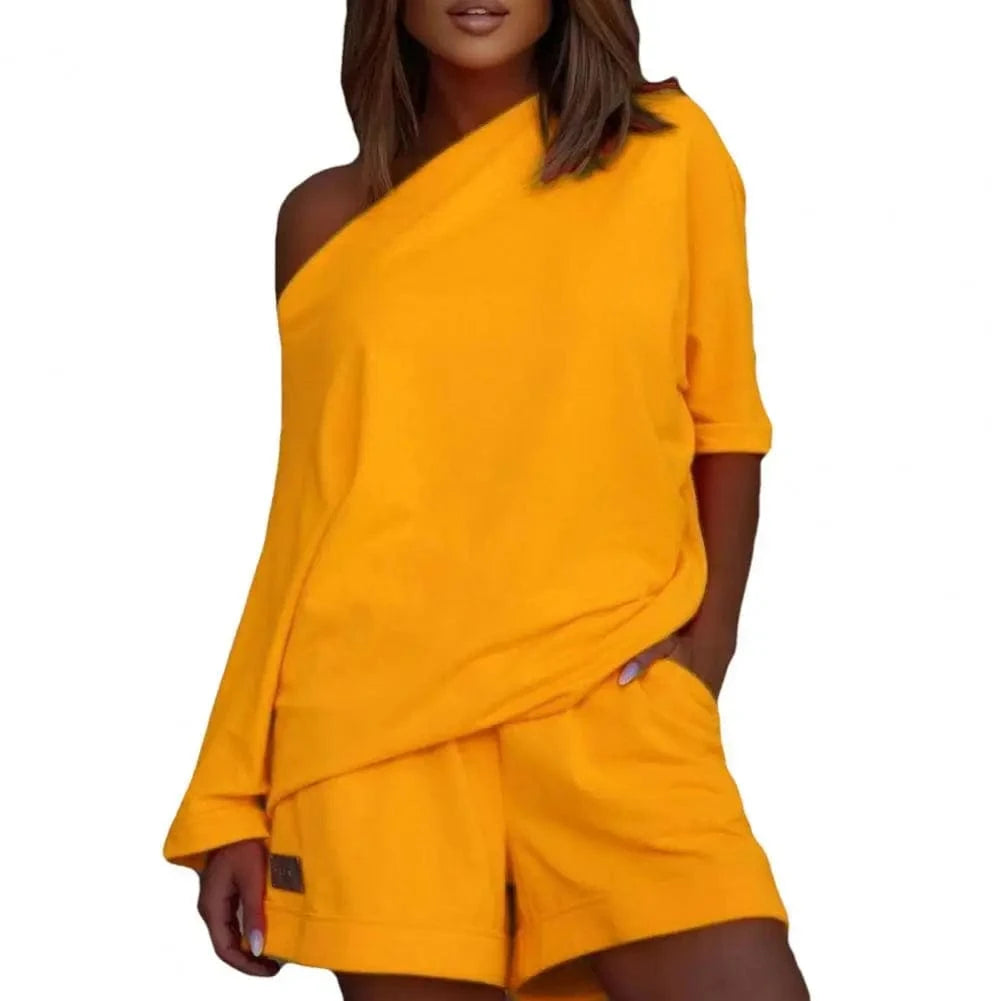 GarbPlanet Yellow / S Women's Two Piece Shorts And Top